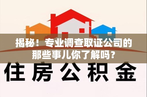 云霄揭秘！专业调查取证公司的那些事儿你了解吗？