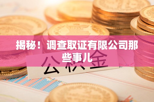 云霄揭秘！调查取证有限公司那些事儿