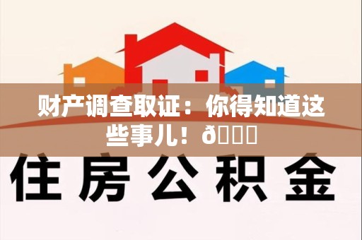 云霄财产调查取证：你得知道这些事儿！😎